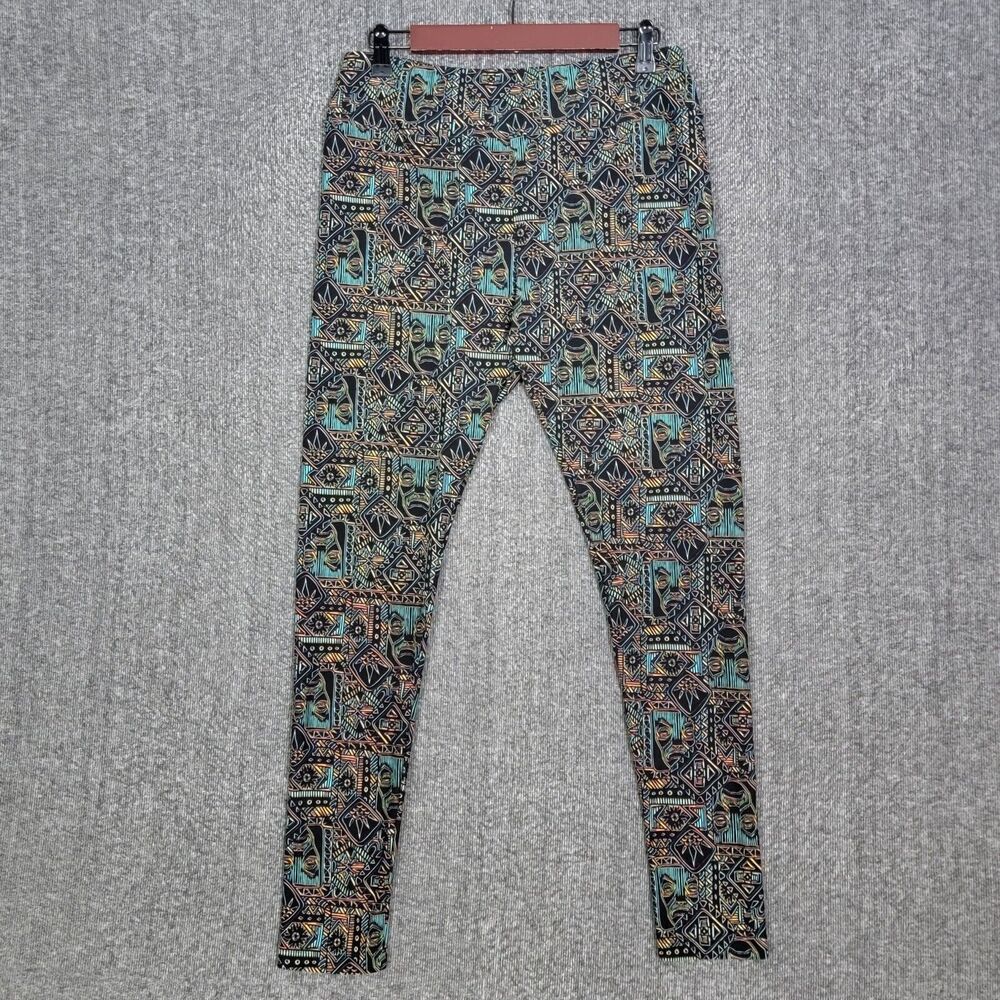 LuLaRoe Leggings Womens Black Multi-Color Tall & Curvy Tribal African Masks
